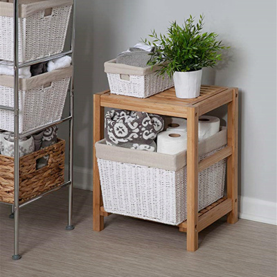 Shaving Stool, Spa Bath Bench with Storage Shelf,Natural Bamboo Shower Seat