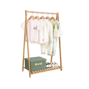 Small Clothes Rack Kids Dress Up Storage for Playroom Toddlers Bedroom Bamboo Child Garment Rack with Storage Shelf,