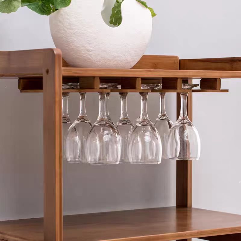 Bamboo Wine Rack, Sturdy and Durable Countertop Wine Storage Cabinet Shelf for Pantry - 4 Tiers15Bottle Wine Rack