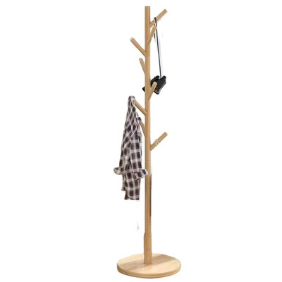 Coat Rack Free Standing - Wooden Coat Tree / 8 Hooks - Coats, Purses, Hats - Adjustable Sizes, Easy Assembly for Bedroom/Office