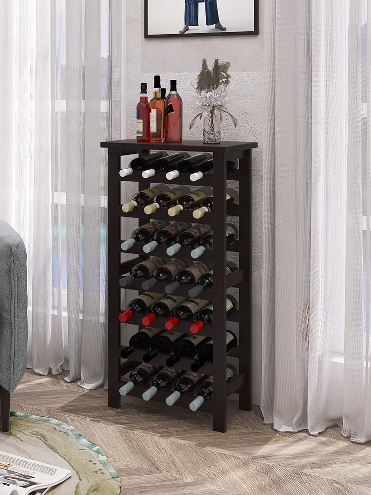 Bamboo Wine Rack, 28 Bottles Display Holder with Table Top, 7-Tier Free Standing Storage Shelves for Kitchen, Pantry