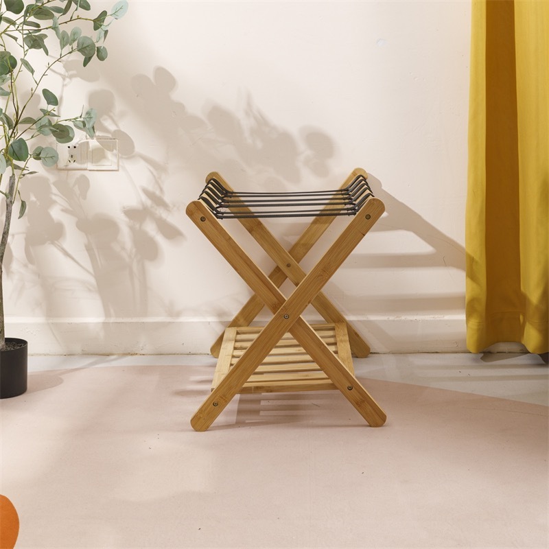 Guest room hotel furniture bamboo wooden Hotel bedroom luggage folding rack household shoe rack