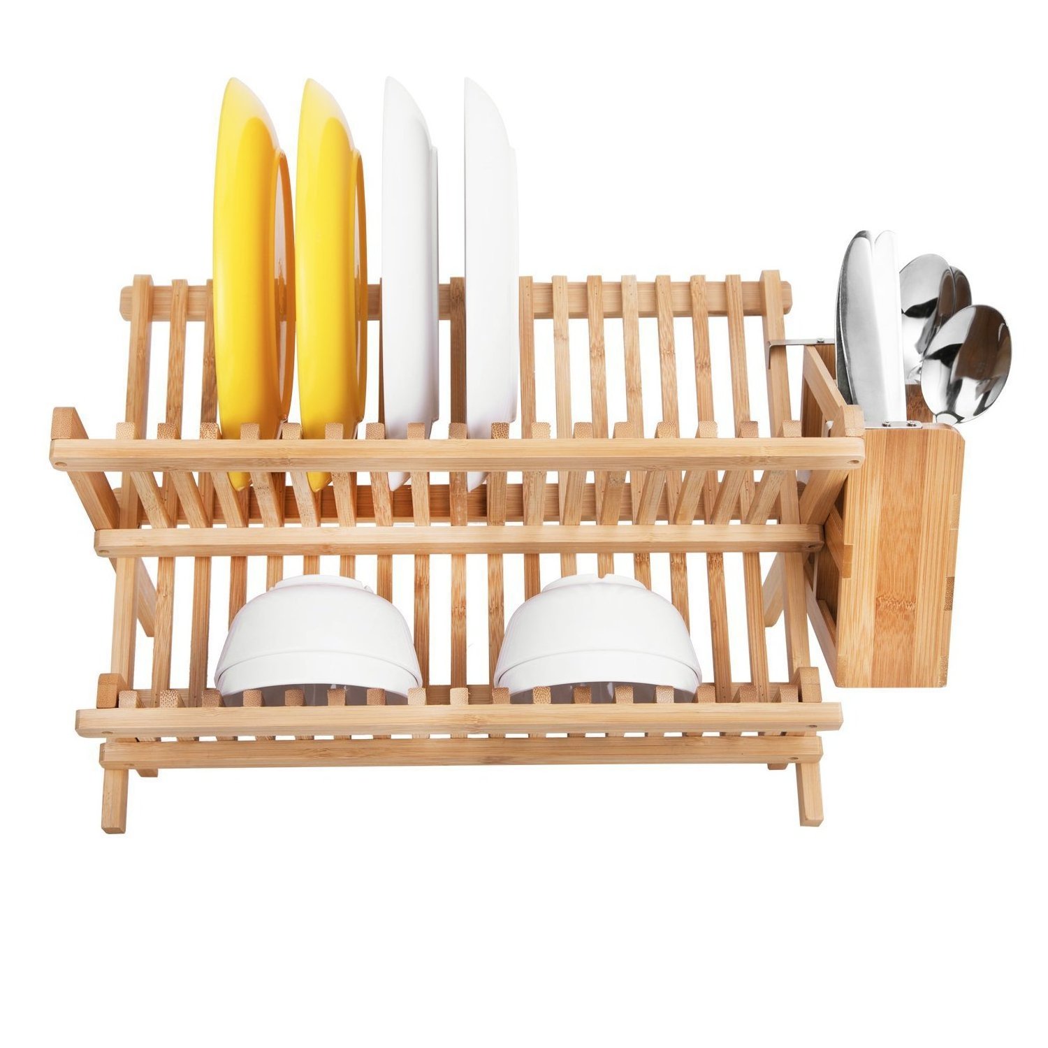 Bamboo dish rack plate rack Collapsible Compact dish drying rack ,Bamboo dish drainer