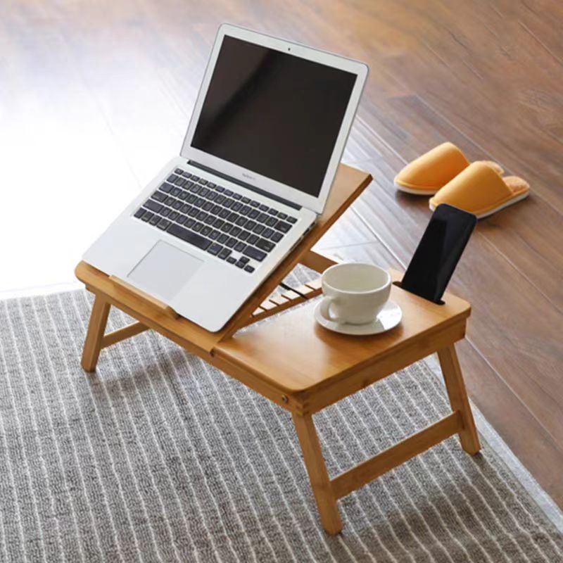 Laptop Desk Table Adjustable Bamboo Foldable Breakfast Serving Bed Tray w' Tilting Top Drawer for Writing Working Studying