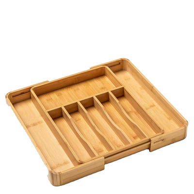 Expandable Bamboo Kitchen Drawer Organizer for Cutlery and Utensils, Adjustable Bamboo Wood Cutlery Tray in Drawer for Flatware