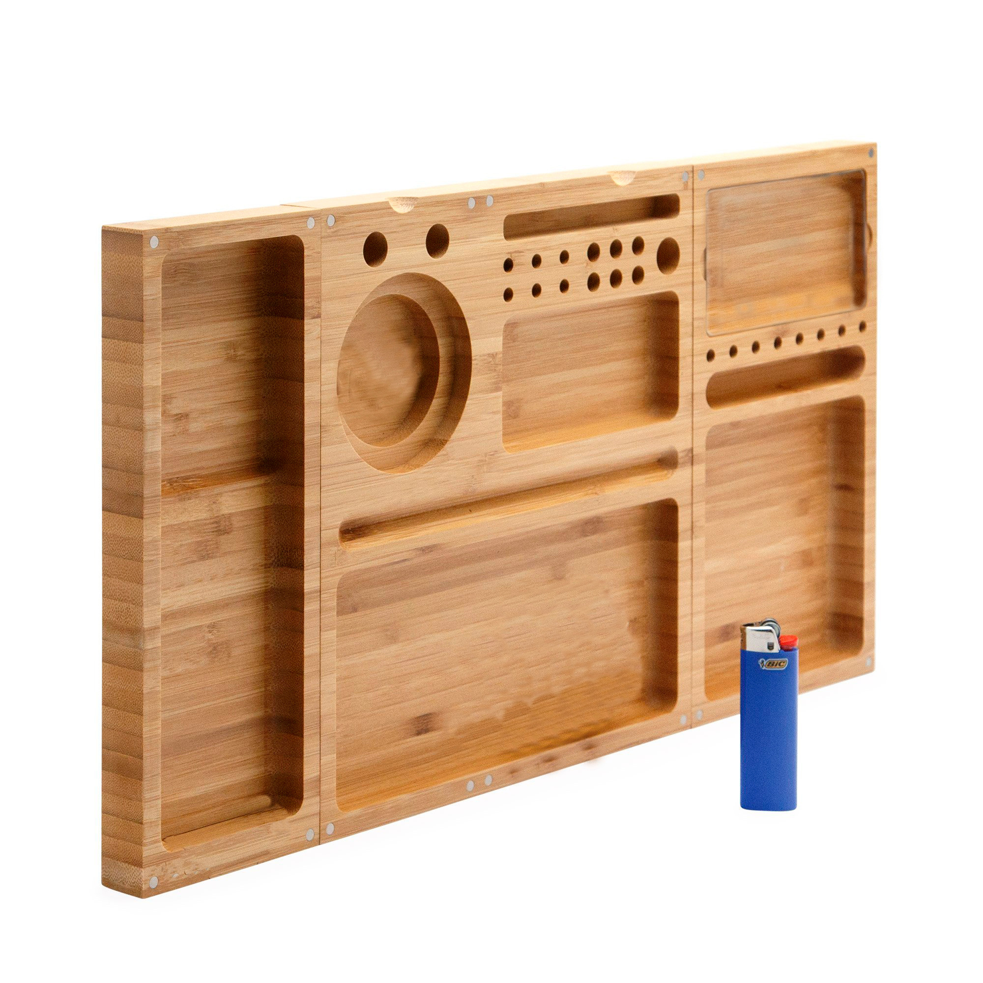 Raw triple flip magnetic bamboo rolling tray with Built-in Ashtray use for Cigarette and cigar