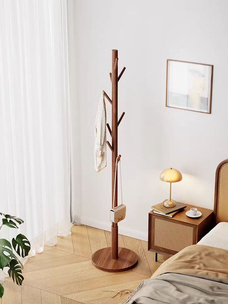 Coat Rack Free Standing - Wooden Coat Tree / 8 Hooks - Coats, Purses, Hats - Adjustable Sizes, Easy Assembly for Bedroom/Office