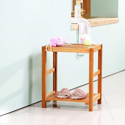 Shaving Stool, Spa Bath Bench with Storage Shelf,Natural Bamboo Shower Seat