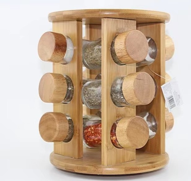 Bamboo Expandable Spice Rack Organizer,20 Jar Spice Rack - Rotating Tower Organizer for Kitchen Spices