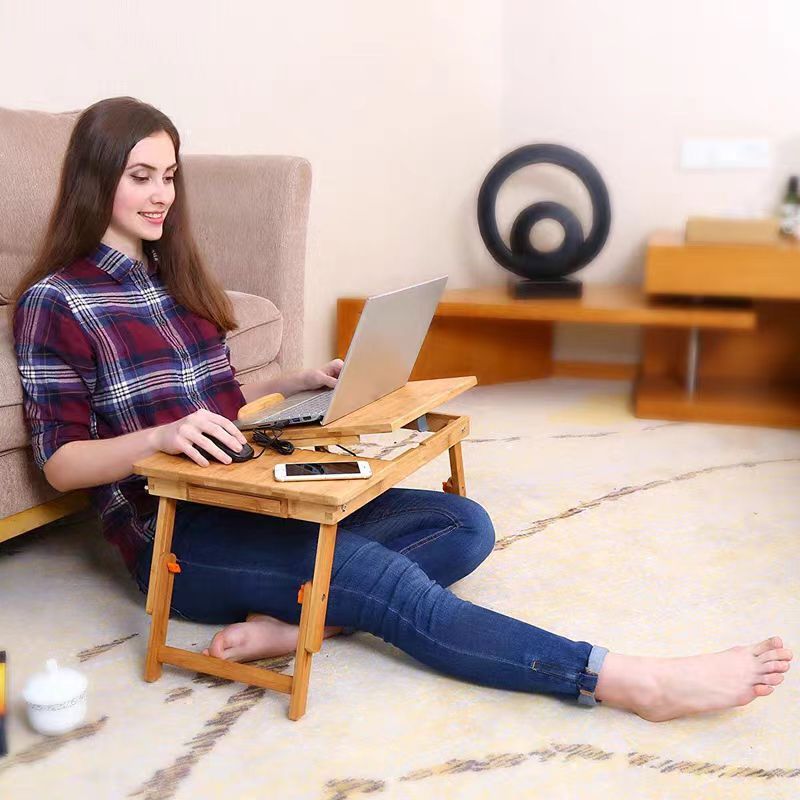 Bamboo Laptop Desk, Portable Folding Bed Laptop PC Desk Lap Tray with Adjustable Legs for Working Reading Placing Breakfast Food