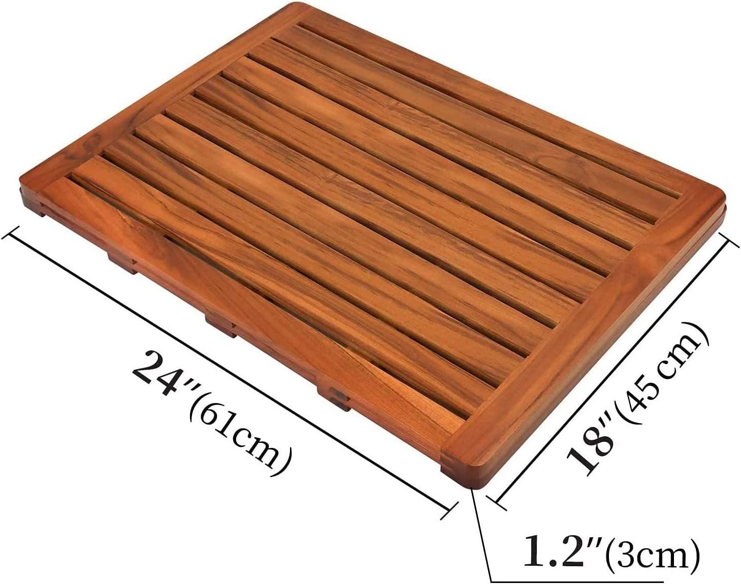 Teak Wood Bath Mat, Shower Mat Non Slip for Bathroom, Wooden Floor Mat Square Large for Spa Home or Outdoor