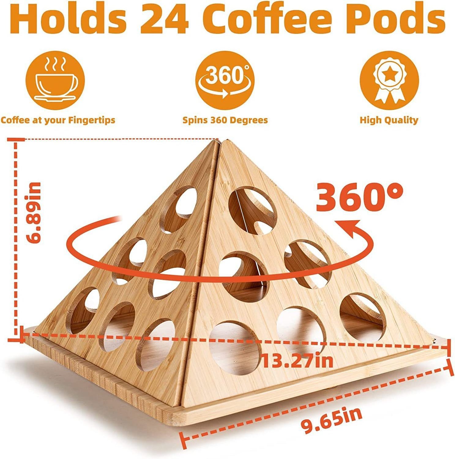 Bamboo coffee capsule shelf tea room table milk ball tea bag storage rack, can rotate triangle finishing rack