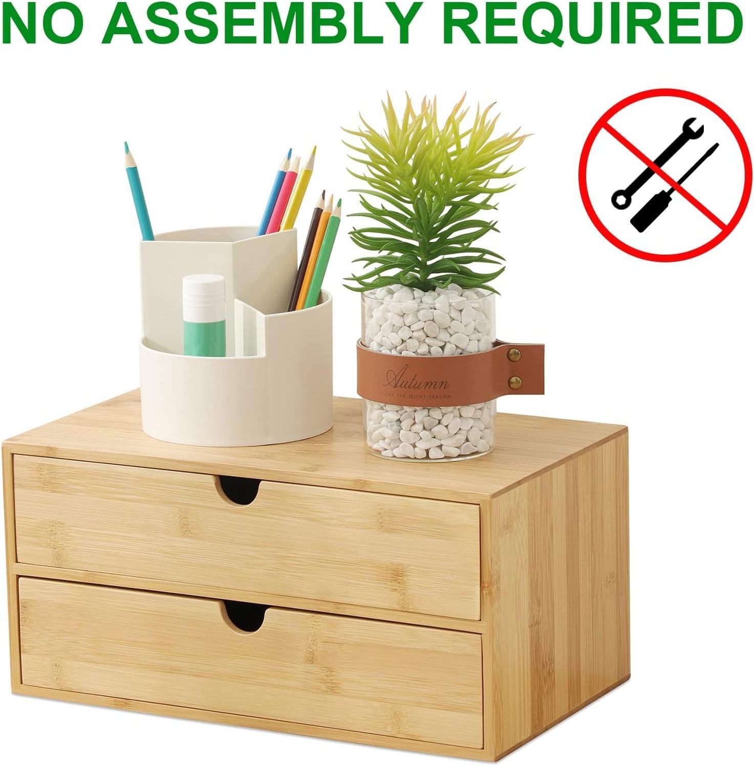 Bamboo Desk Organizer - Mini Bamboo Desk Drawer Tabletop Storage Organization Box