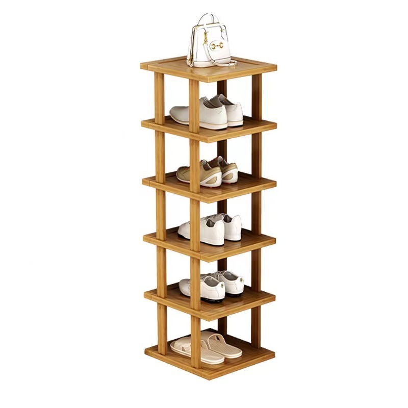 Bamboo Shoe Rack - Vertical Shoe Rack for Small Spaces, Tall Narrow Shoe Rack Organizer for Closet Entryway Corner Garage