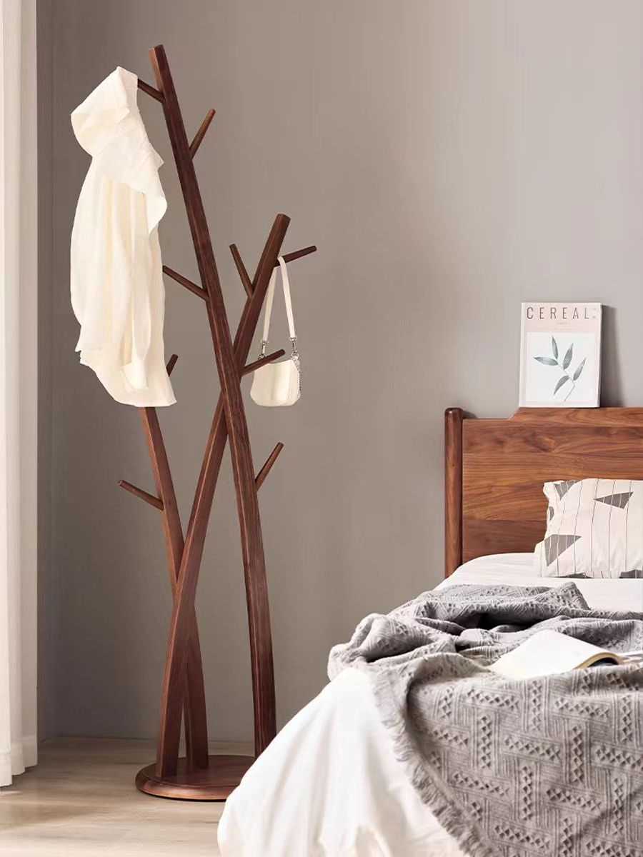 Wooden Coat Rack Free Standing -  Coat Tree/ 9 Hooks - Coats, Purses, Hats - Adjustable Sizes, Easy Assembly -walnut