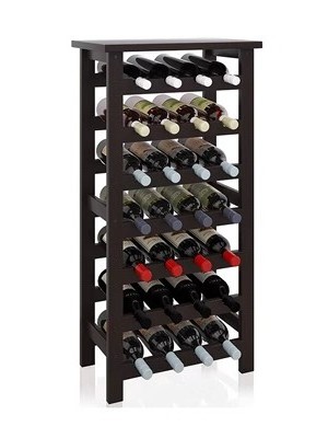 Bamboo Wine Rack, 28 Bottles Display Holder with Table Top, 7-Tier Free Standing Storage Shelves for Kitchen, Pantry