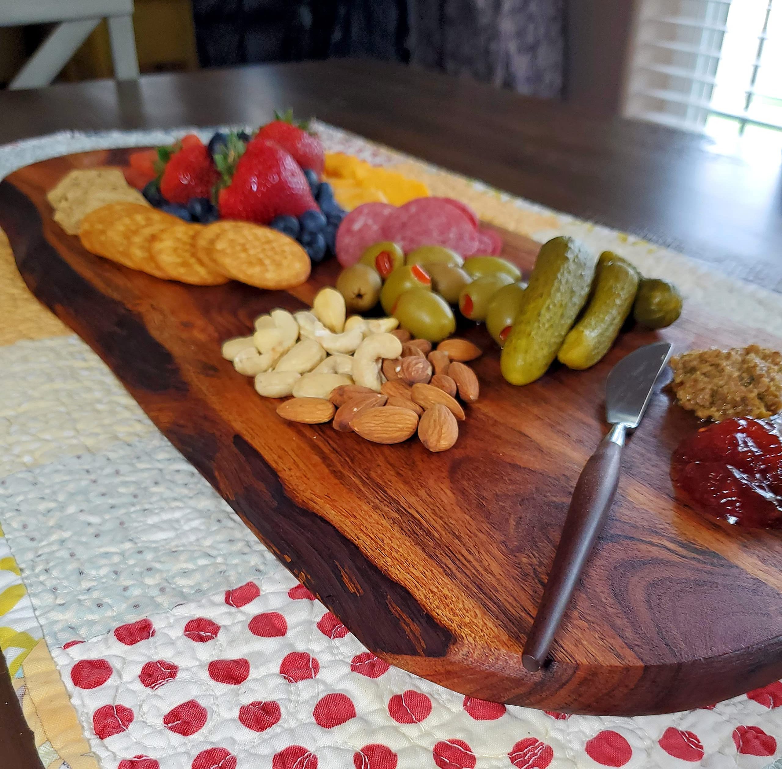 Extra Large Premium Natural Live Edge Acacia Charcuterie Cheese Board Serving and Cutting Tray with Round Handle