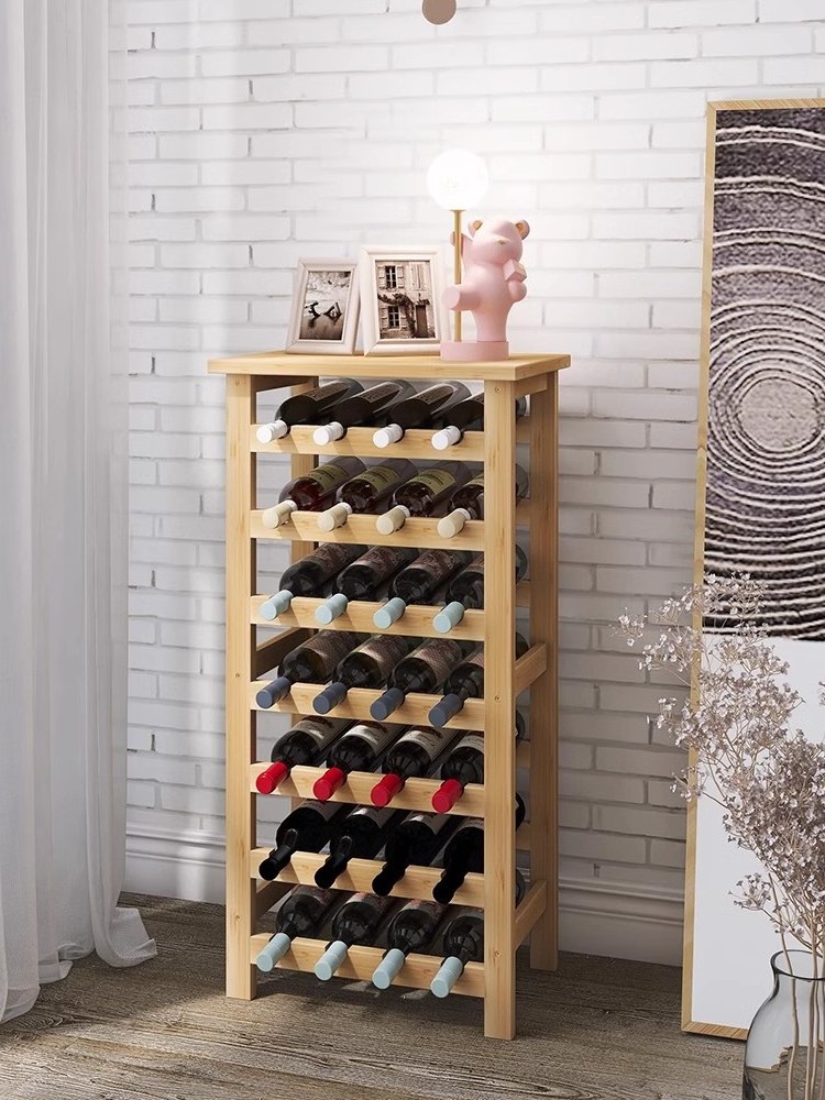 Bamboo Wine Rack, 28 Bottles Display Holder with Table Top, 7-Tier Free ...