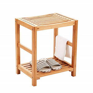 Shaving Stool, Spa Bath Bench with Storage Shelf,Natural Bamboo Shower Seat