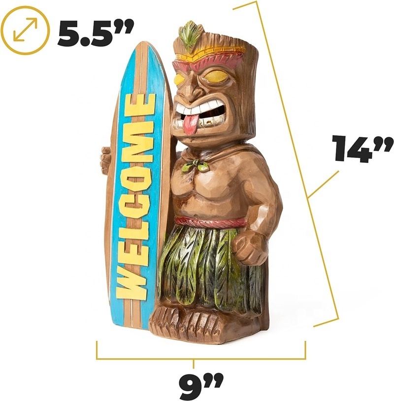 Welcome Tiki Statue with Surfboard Solar Powered 14