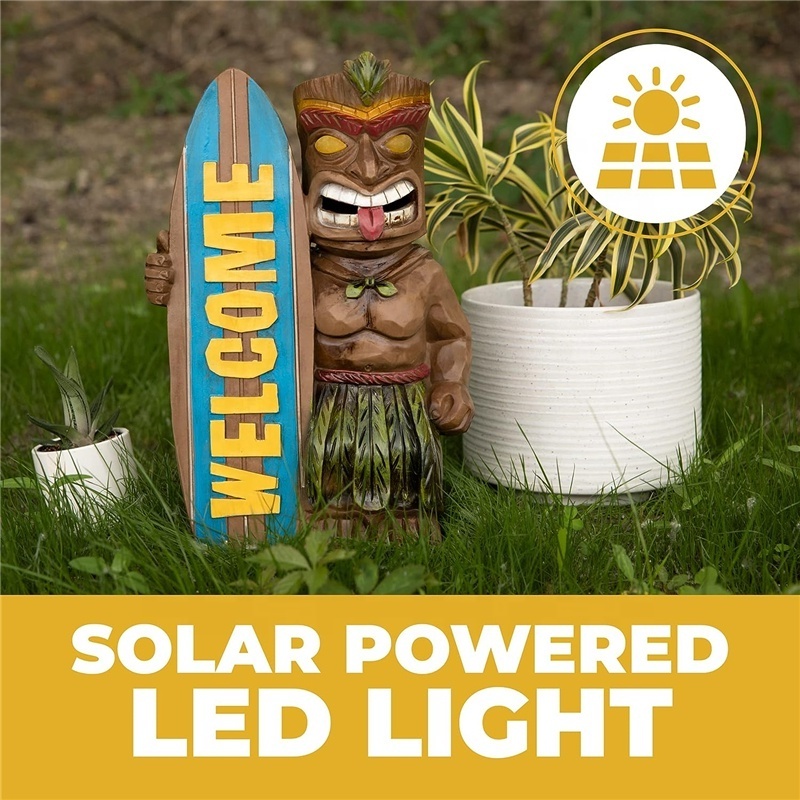 Welcome Tiki Statue with Surfboard Solar Powered 14