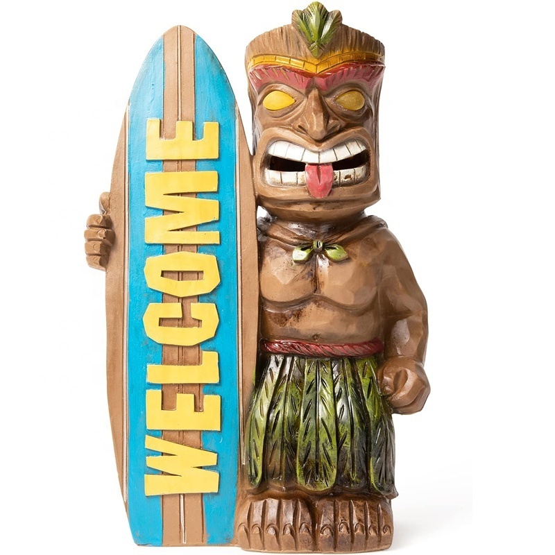 Welcome Tiki Statue with Surfboard Solar Powered 14