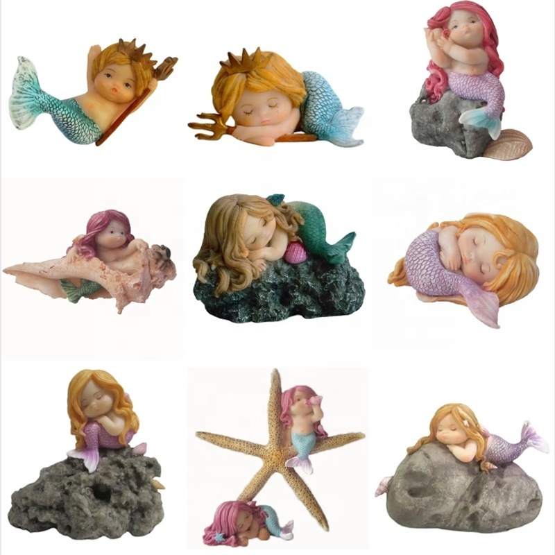 ED11409D OEM Accepted Craft Ornaments Gift Resin Mermaid Figurine Souvenirs Decoration Little Sleep Mermaid Statues Sale