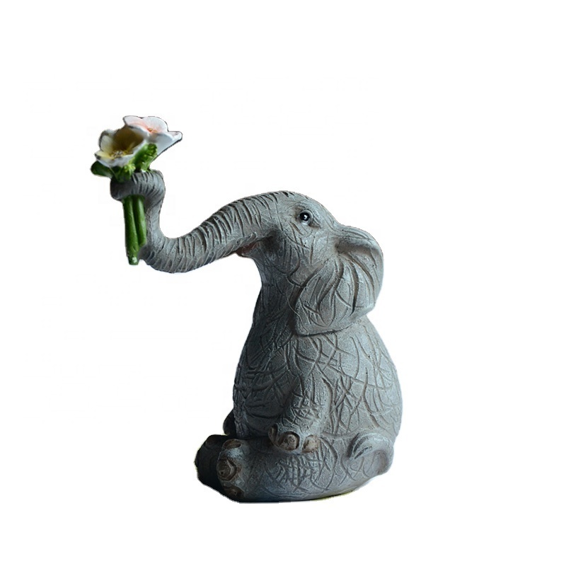 Z13251A desktop decor resin craft gift mini cute animal elephant with flower figurine