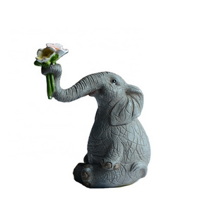 Z13251A desktop decor resin craft gift mini cute animal elephant with flower figurine