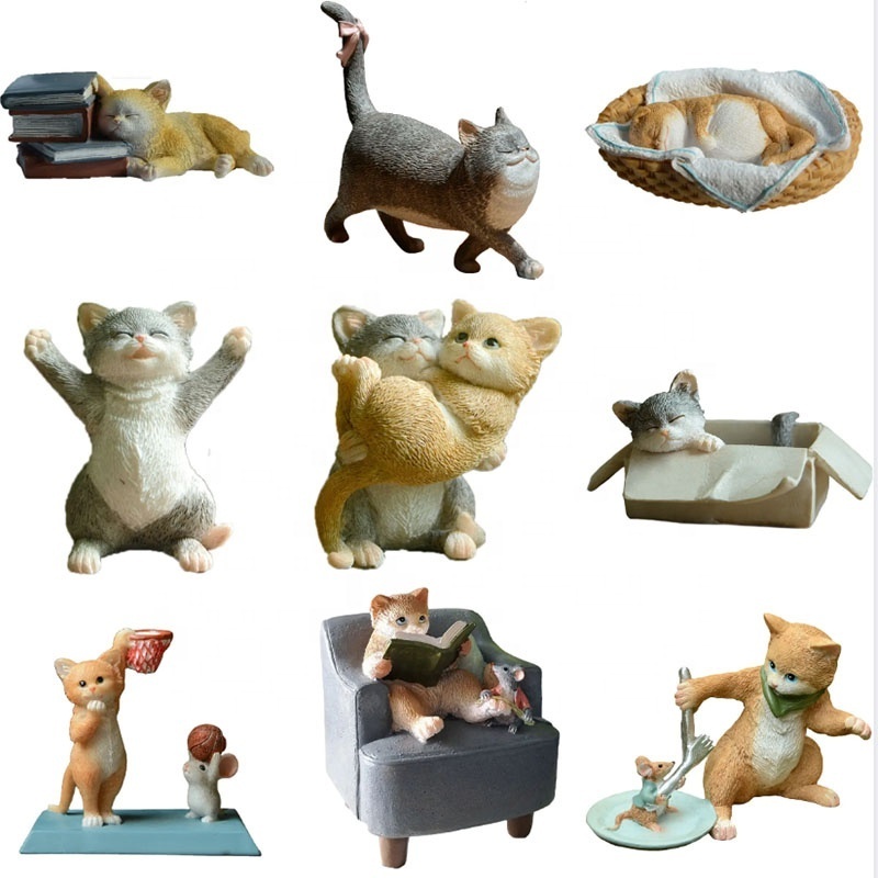 Z09791A home decor cute craft gift cat animal playing computer kitten figurine resin statue charms kawaii souvenir