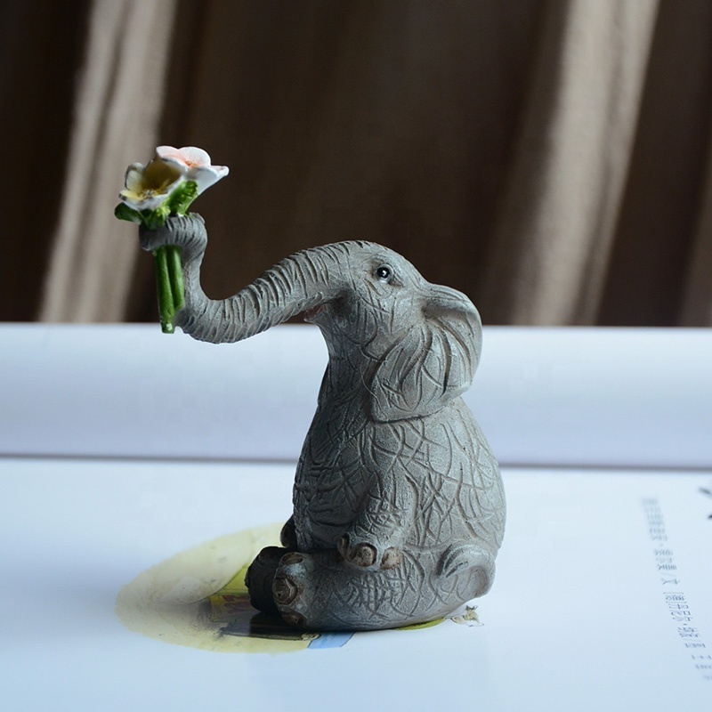 Z13251A desktop decor resin craft gift mini cute animal elephant with flower figurine