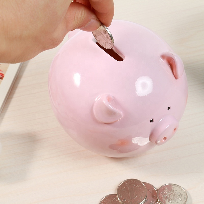 Cqg002 Cute 4.5 Inch Tall Pig Animal Shape Piggy Banks, Resin Money Saving Box For Kids