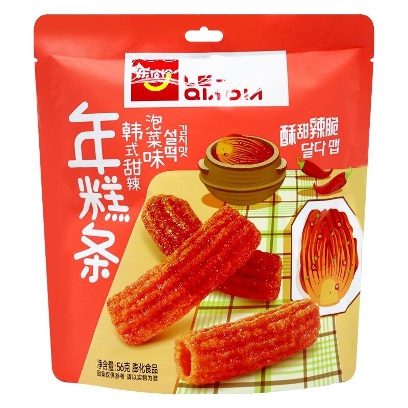 LEQIAQIA chips 56g snacks wholesale causal snacks korean sweet and spicy kimchi flavor puffed food rice cake strip potato chips