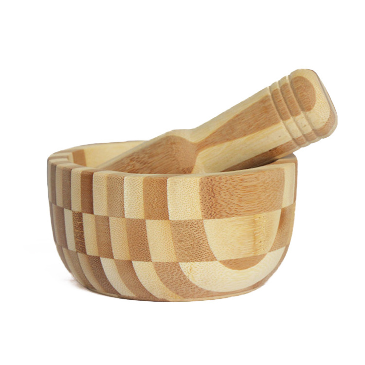 Natural Bamboo Wood Pepper Garlic Herb Spice Grinder Press Crusher Masher Mortar and Pestle Set