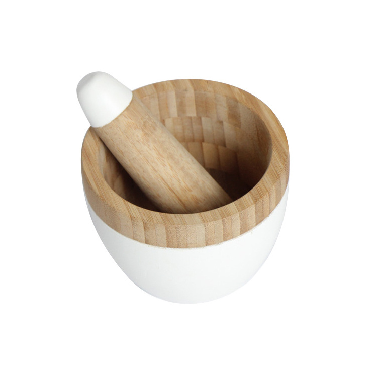 Natural Bamboo Wood Pepper Garlic Herb Spice Grinder Press Crusher Masher Mortar and Pestle Set