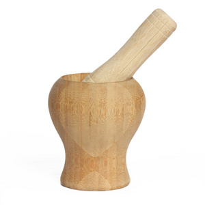 Natural Bamboo Wood Pepper Garlic Herb Spice Grinder Press Crusher Masher Mortar and Pestle Set