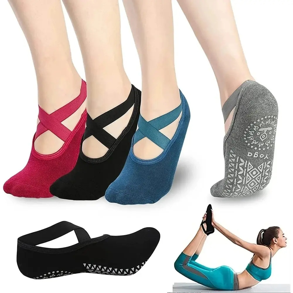 Wholesale Anti Slip Socks Non Slip  Gel Bottom Silicone Indoor Fitness Women Yoga Toe Pilates Sock