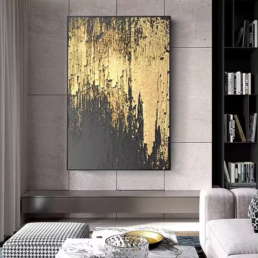 Custom Modern Abstract 100% Handmade Wall Canvas Painting Pictures Wall Art Canvas 3D Gold Foil Texture Hand Made Oil Painting