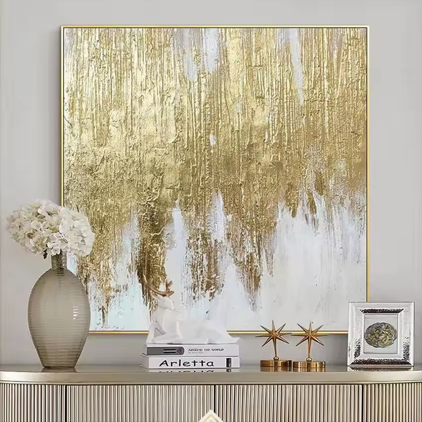 Custom Modern Abstract 100% Handmade Wall Canvas Painting Pictures Wall Art Canvas 3D Gold Foil Texture Hand Made Oil Painting