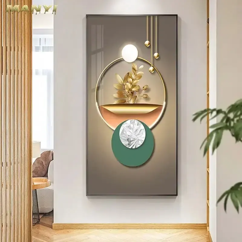 Nordic High Quality Abstract Modern Luxury Golden Geometric Crystal Porcelain Painting Home Decor for Living Room