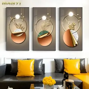 Nordic High Quality Abstract Modern Luxury Golden Geometric Crystal Porcelain Painting Home Decor for Living Room