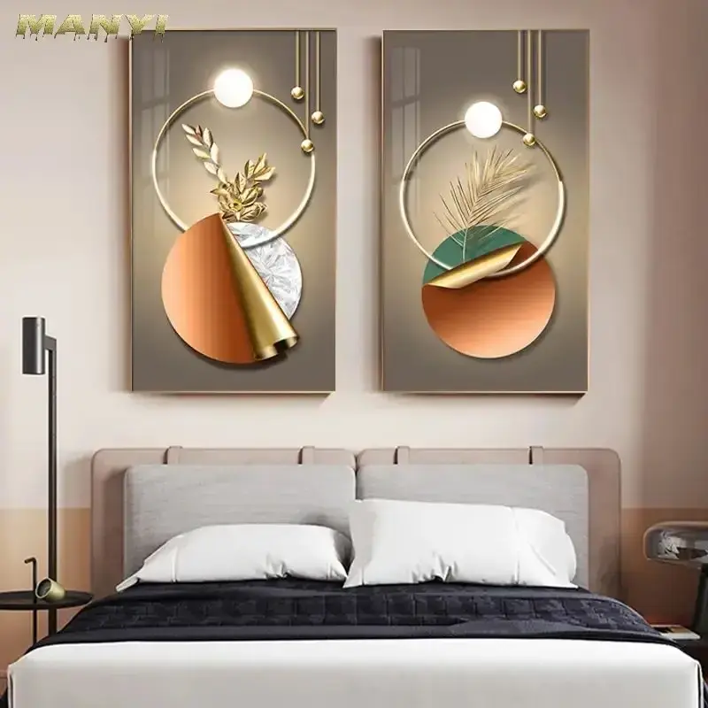 Nordic High Quality Abstract Modern Luxury Golden Geometric Crystal Porcelain Painting Home Decor for Living Room