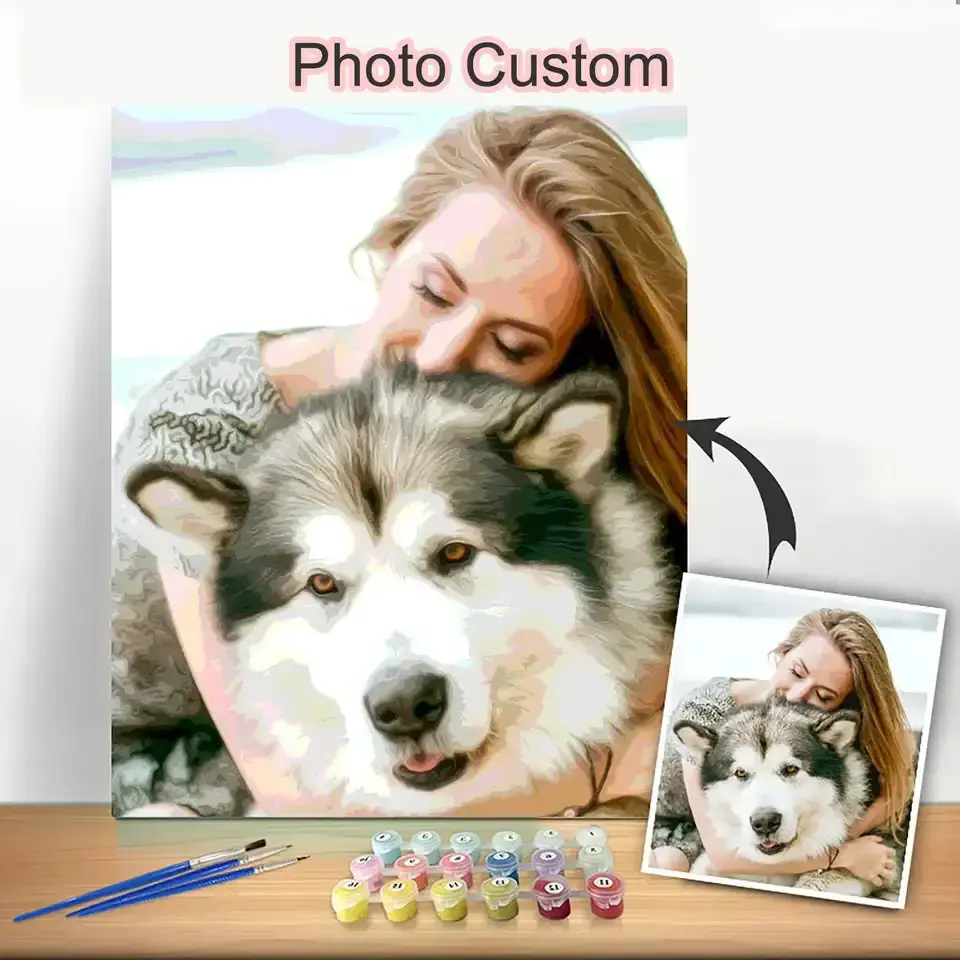 Factory High Quality 40x50cm Canvas Personalized Paint Portait Family Pets DIY Painting By Numbers Kit for Adult and Kid