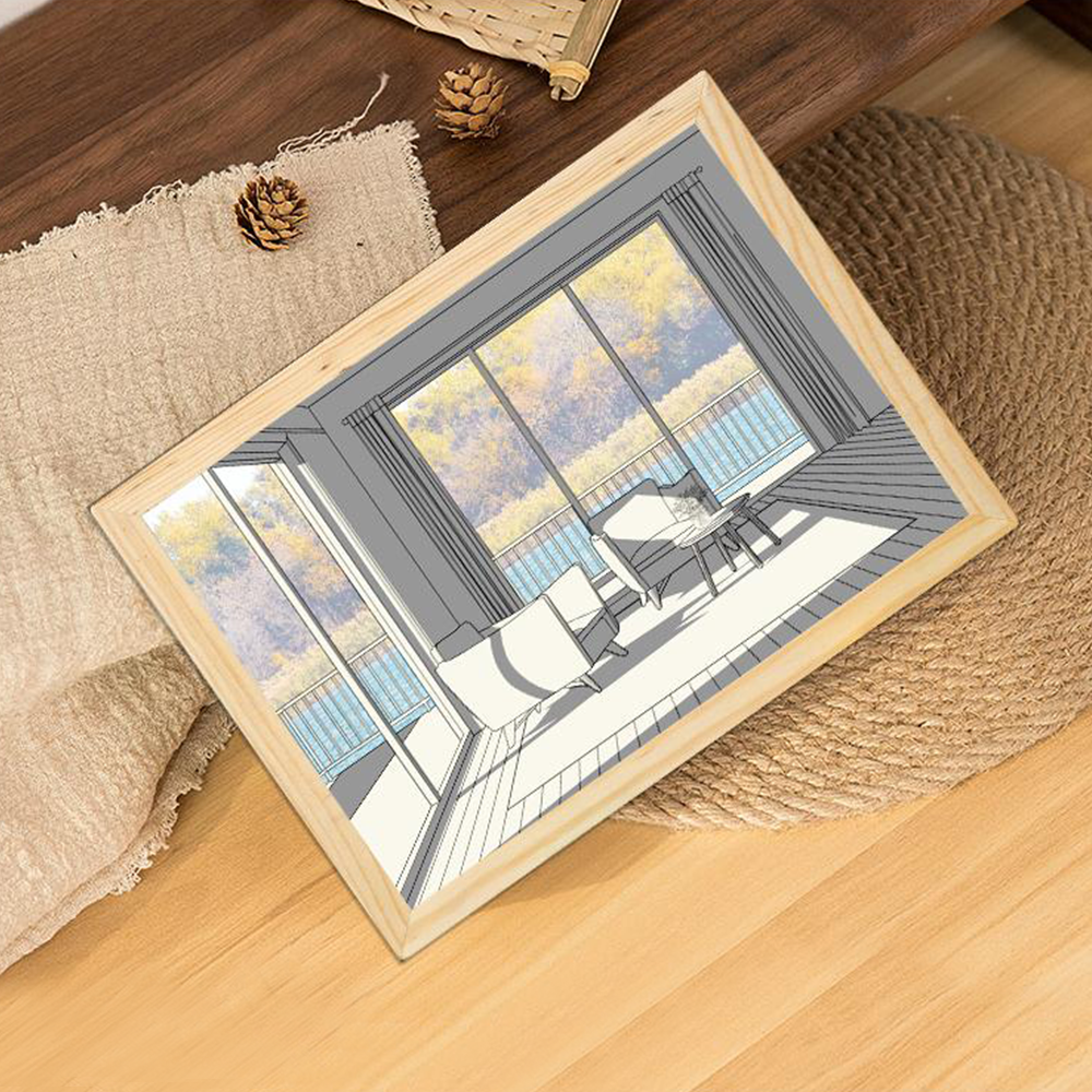 Wholesale Modern Home Decor Framed Lighted Up Wall Art 3D House Still Life Painting Lighted Sunshine Led Painting