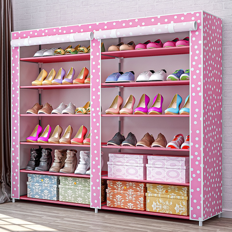 Modern home stackable entrance shoe stand fabric double row 6 layers  shoe rack online shoe cabinet for sale