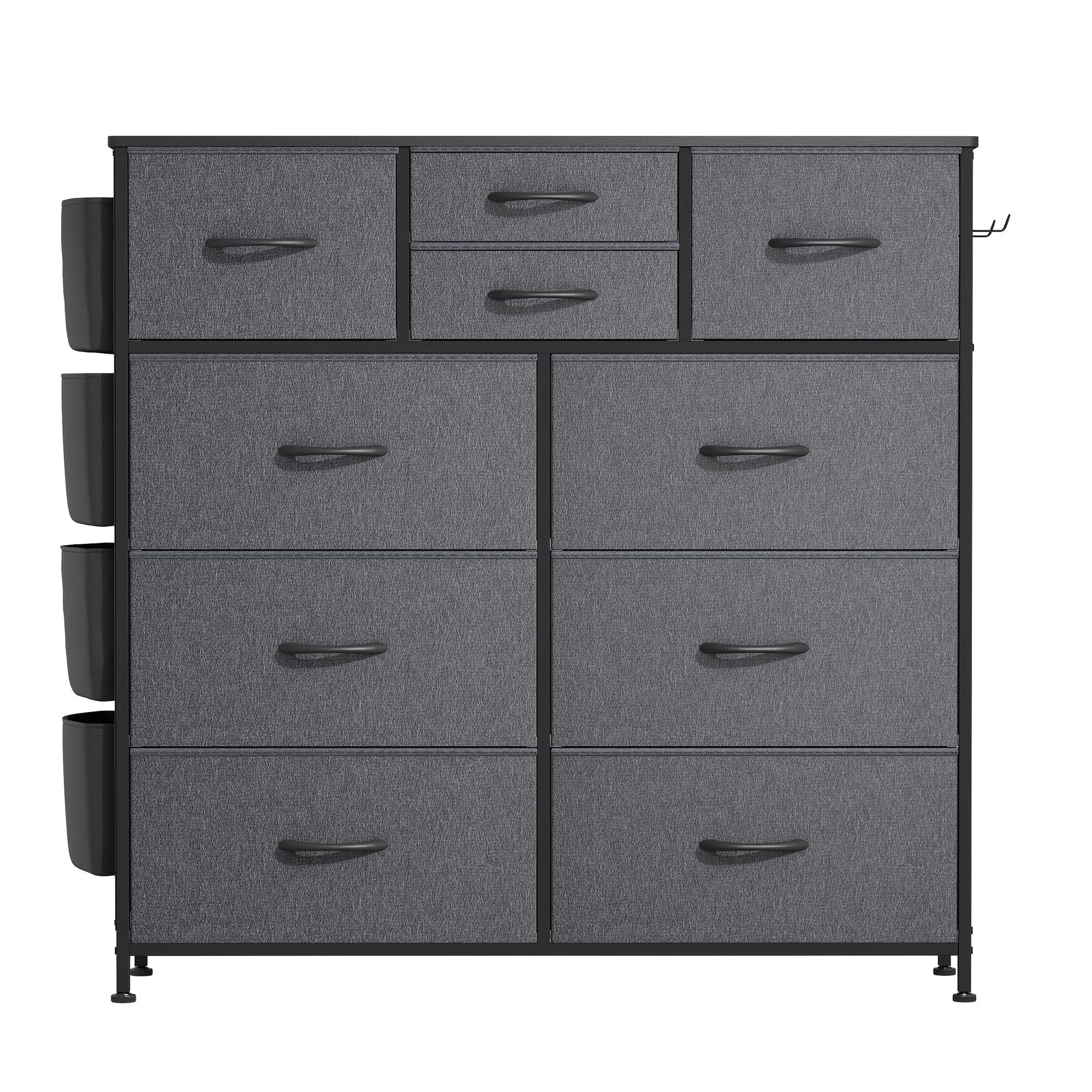 Suoernuo 10 Drawer Dresser Chest Drawers Sturdy Steel Frame Wood Side Pockets Hooks Fabric Storage Dresser For Bedroom