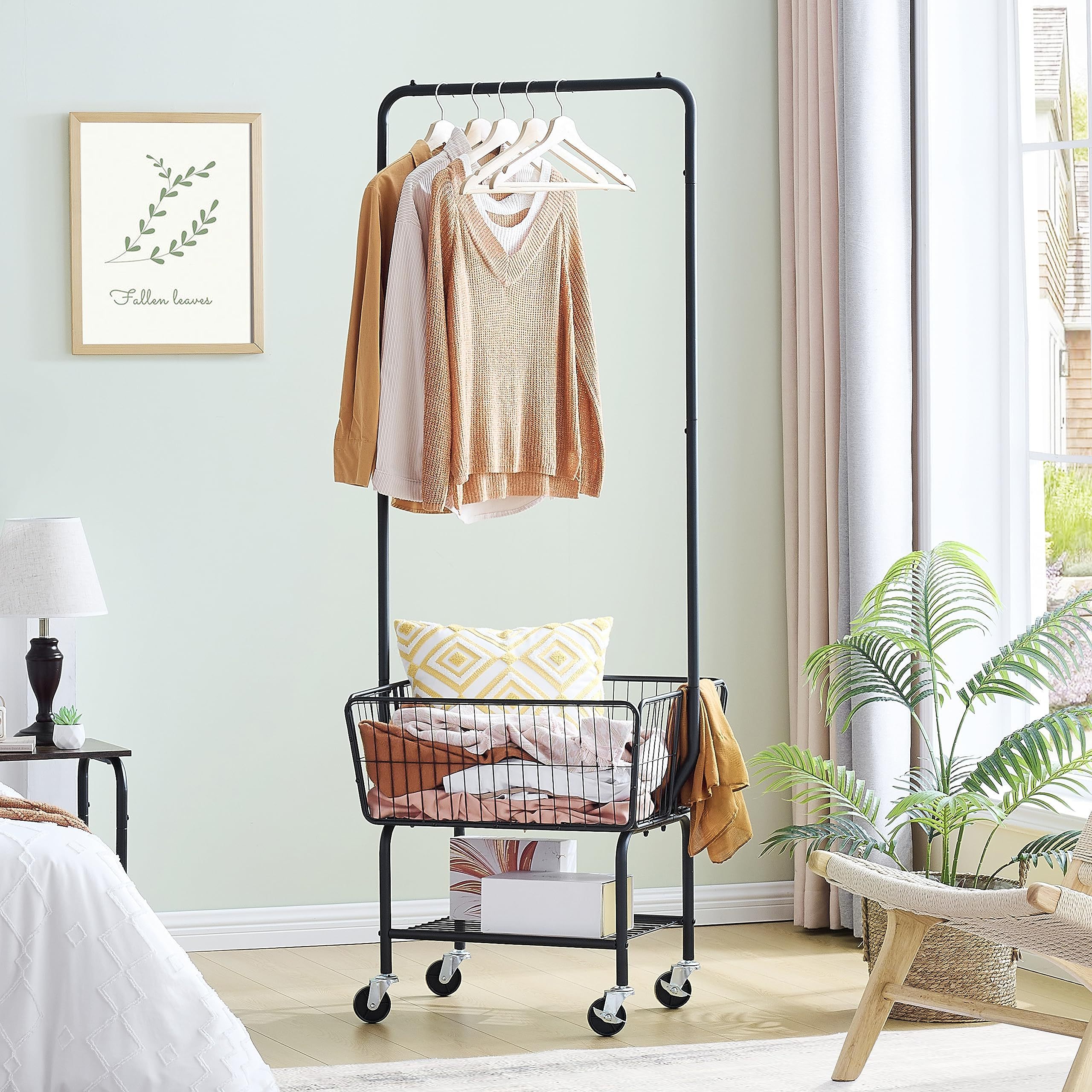 Wholesales Rolling Laundry Cart Hanging Garment Rack Laundry Hamper Laundry Cart with Clothes Rack