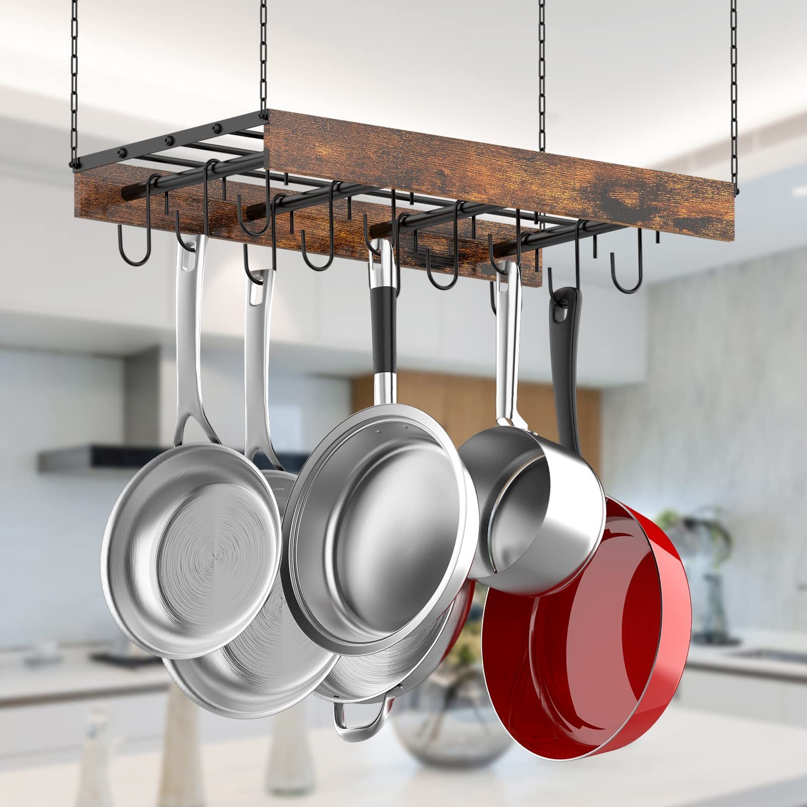 Kitchen Ceiling Wood Pot Hanger Hanging Rack Ceiling Mount Vintage Pot Hangers Pot Rack Hanging