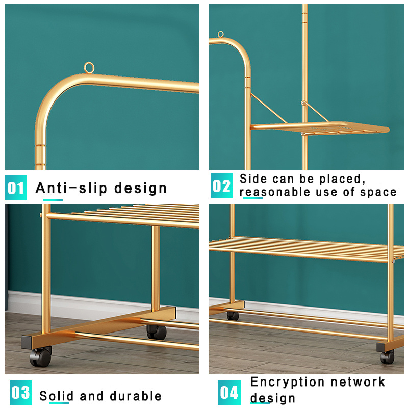 Bedroom modern simple clothes rack outside portable clothes rack standing gold luxury coat rack