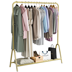 Movable bedroom hanger clothes rail modern metal coat rack with wheels and shoe rack